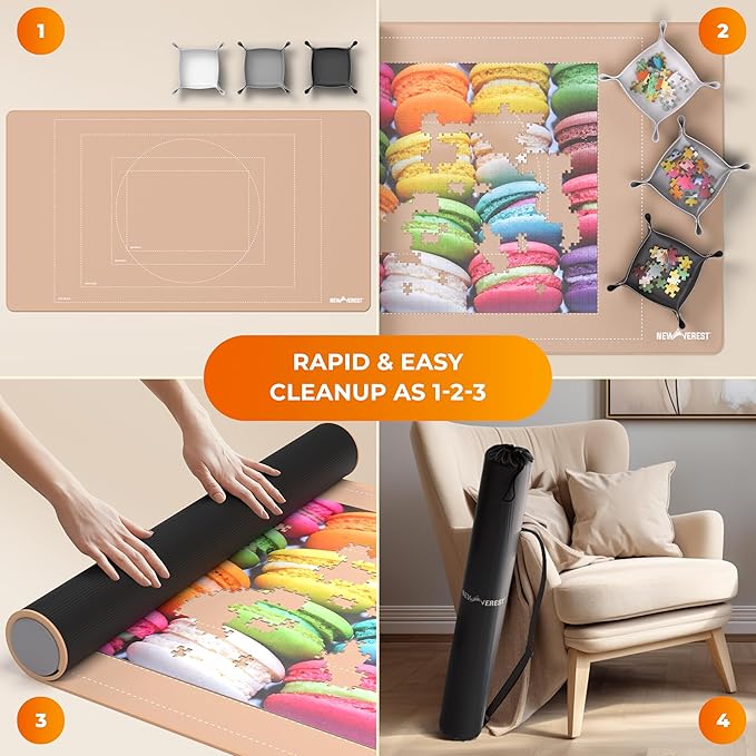 The Original Newverest Jigsaw Puzzle Mat Roll Up, Rose Gold, 46” x 26” Portable Keeper Up to 1500 pieces with Non-Slip Rubber Bottom & Smooth Top + 3 Puzzle Sorting Trays & Travel-Friendly Storage Bag