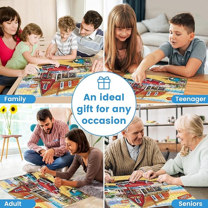 500 Pieces Landscape Puzzles for Adults, Coffee Shop Puzzle for Adults Children, OceanPuzzle 500 Pieces, Gift for Birthday, Home Decor, Fun for Family Entertainment(20.5 * 15 in)