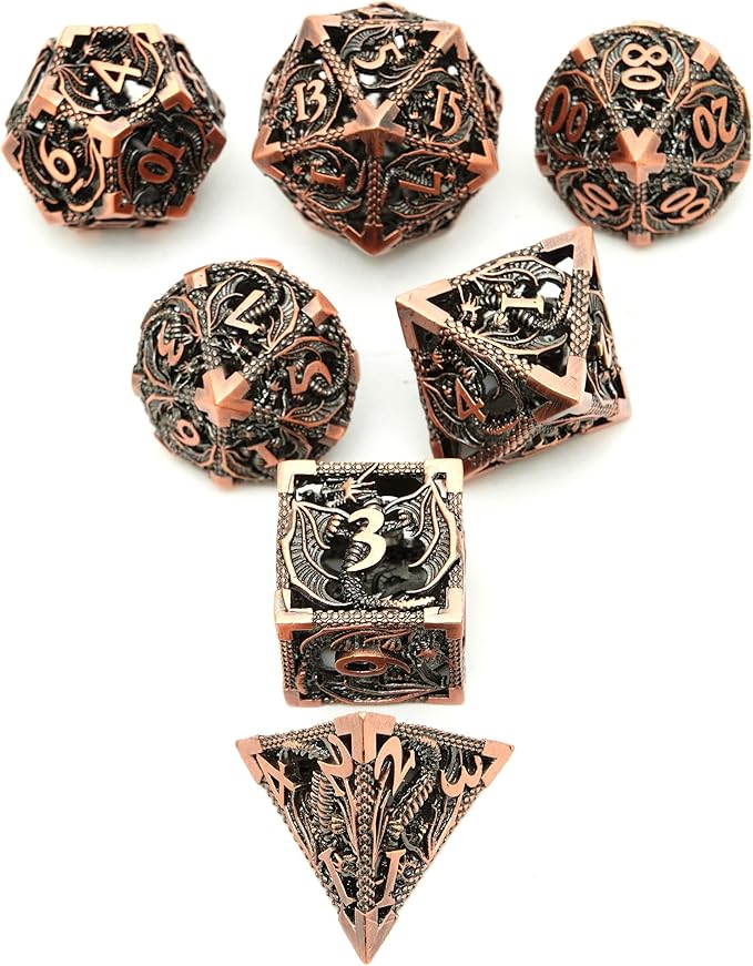 Metal DND Dragon Dice Set Dungeons and Dragons for Role Playing Games (RPG) MTG Pathfinder Tabletop Games(Ancient Red Copper)