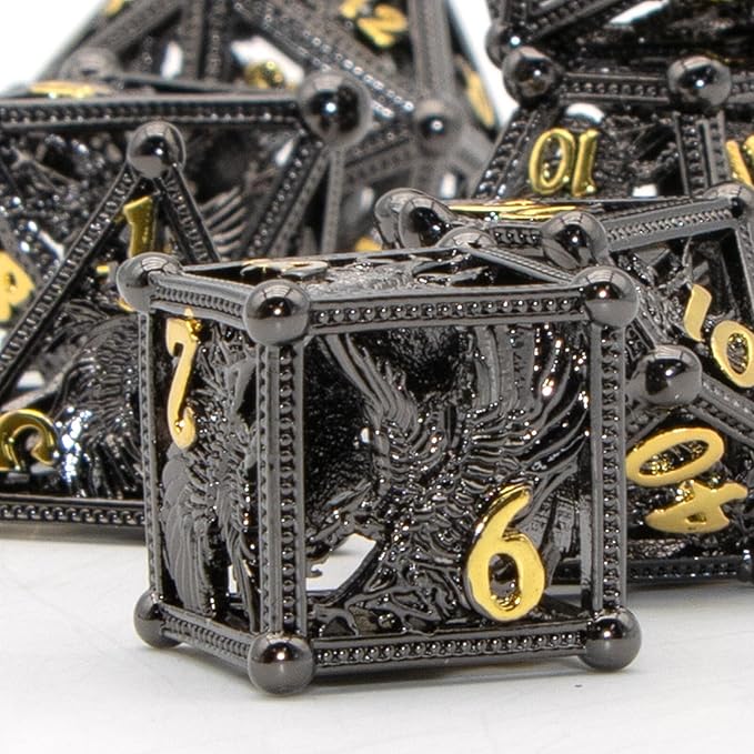 DND Dice Eagle Design of 7Piece,Metal DND for Dungeons and Dragons D&D Dice for RPG Role Playing(Black)