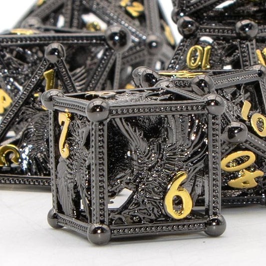 DND Dice Eagle Design of 7Piece,Metal DND for Dungeons and Dragons D&D Dice for RPG Role Playing(Black)