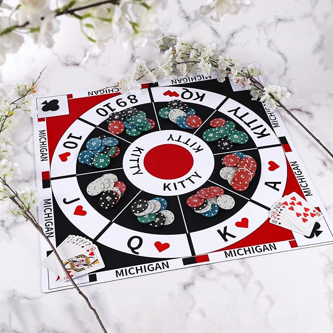 23.6 Inches Tripoley Game Tripoli Board Game Anti-Slip Mat,Combination of Michigan Rummy, Hearts and Poker,200 Pokers,2 Boxes of Cards,1 Storage Bag