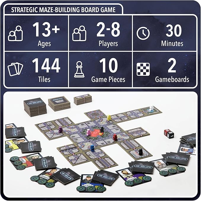 No Escape Board Game - Strategy Board Games for Adults, Family Games, Party Games. Unique Strategic Space Sabotage Traitor Maze Game with Tiles - Fun for Kids, Teenagers, Adults. 2 to 8 Players.