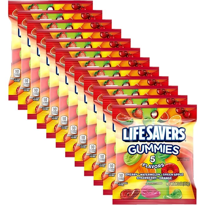 LIFE SAVERS 5 Flavors Gummy Candy, 3.22 oz Bag (Pack of 12)