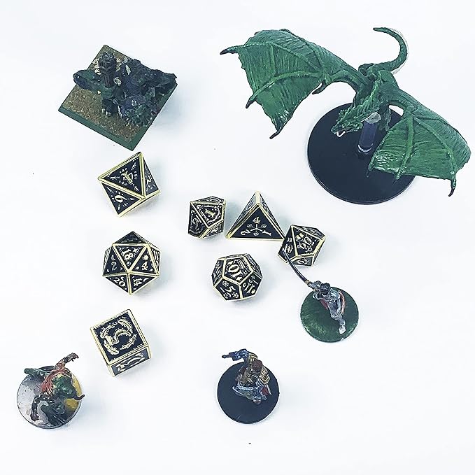Metal Dice Set Collection for DND and All TRPG Games (Nightwatch, Gold 7 Set)