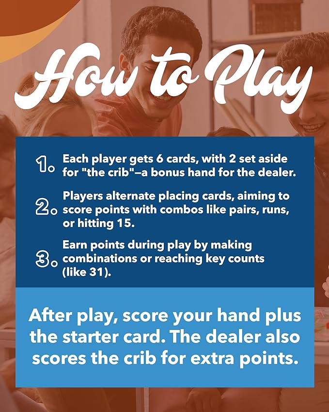 WE Games Wooden Cribbage Board Game Set, Continuous 3 Track for 2-3 Players, Travel Cribbage Board with Card Storage, Includes 9 Metal Pegs & Deck of Cards, Card Games, Classic Board Games for Adults