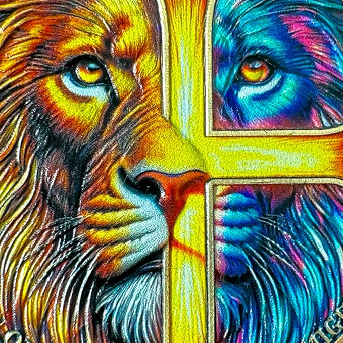 Lion Sword and Shield Challenge Coin - Inspirational Collectible, High Relief Design, Symbol of Courage and Strength, Medieval Style Classic Amulet (Colorful Cross Lion)