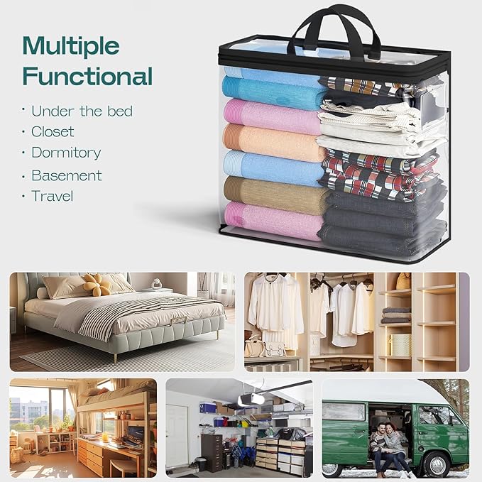 10PACK Clear Zippered Storage Bag for Clothes, 22L Clear Storage Bags, and Blanket Storage Bags for Bedding, Linen, Blankets, Comforters, Clothing & Toys (Black)