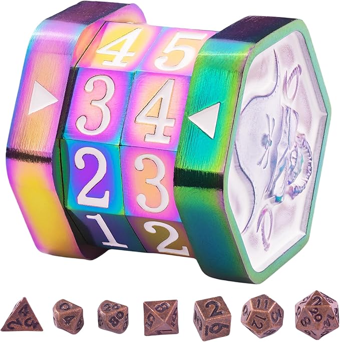 MTG Life Counter Wheel Metal Life Counter MTG Tracker, Mini Dice Set, Gift Box Packaging for Cards, MTGs Compatible Board Games, DND Game Accessories (Colorful_White)