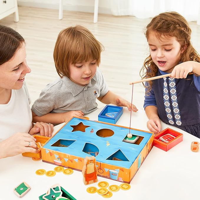 TOI Magnetic Go Fishing Game Set for Toddlers Aged 2 and Up, Montessori Color&Shape Sorting Learning Matching Toy for Kids, Educational Game for Boys and Girls, 1-4 Players