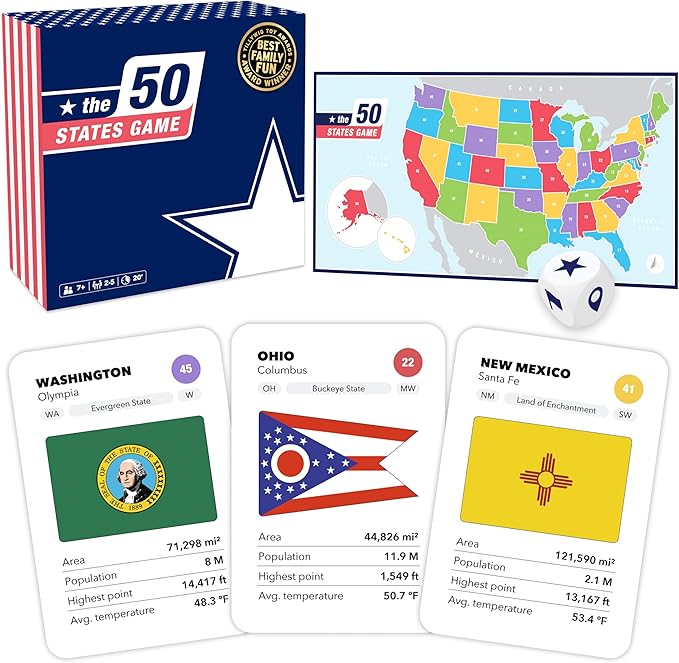 The 50 States Game - US Geography Board Game - Educational Game for Kids & Adults - Fun Learning for Teenage Boys & Girls