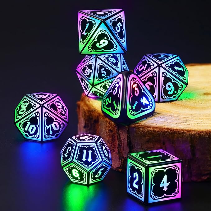 Light Up Dice Set D and D for Dungeons and Dragons 4 in 1 Color, Cool LED DND Dice with Charging Box Rechargeable Polyhedral Role Playing Dice for DND Gifts RPG (Astral Shard Mixed Colors)