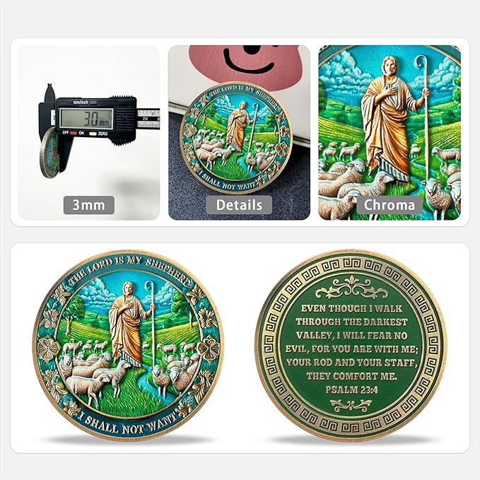40 Jesus Shepherding Religious Coin Inspirational Bible Verse Medallion Faith-Based Gifts for Spiritual Encouragement for Men & Women