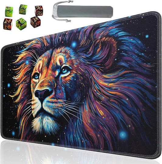 Board Game for TCG Playmat Table Mats Games Size 60X35 cm Mousepad Compatible for MTG RPG CCG Trading Card Game Play mats with 6 Dice (Playmat 131) Colorful Lion