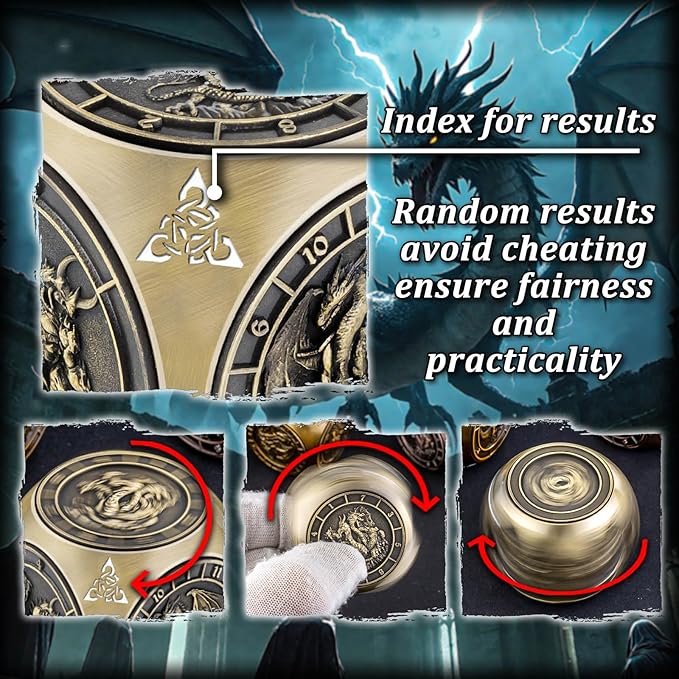 7 in 1 Spinner DND Dice Set D&D, Metal D and D Dice with Gift Box, Dungeons Dragons Role Playing Dice, Bronze