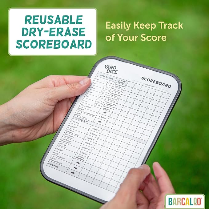 Barcaloo Yardzee Outdoor Family Games, Six 3.5" Giant Wooden Dice Games for Families (Unstained)