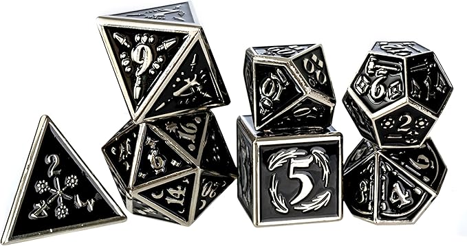 Metal Dice Set Collection for DND and All TRPG Games (Nightwatch, Silver 7 Set)
