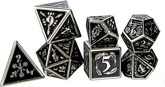 Metal Dice Set Collection for DND and All TRPG Games (Nightwatch, Silver 7 Set)