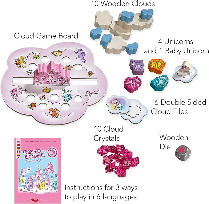 HABA Unicorn Glitterluck Cloud Stacking - Cooperative Kids Board Game - Fun Games for Kids and Unicorn Games Ages 4+ Made in Germany