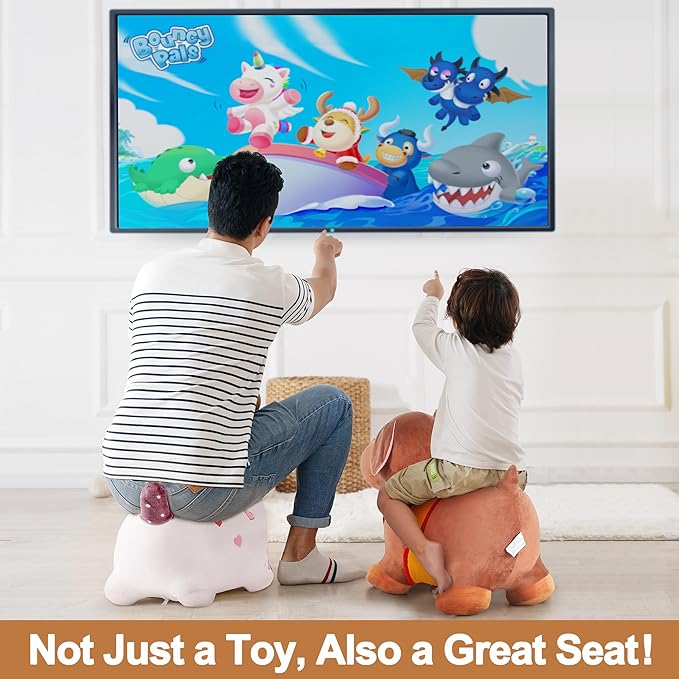 iPlay, iLearn Bouncy Pals Dog Hopping Horse, Plush Inflatable Animal Hopper, Indoor n Outdoor Ride on Jumping Bounce Toys, Birthday Gift for 18 Months 2 3 4 5 Year Old Kids Toddlers Boys Girls