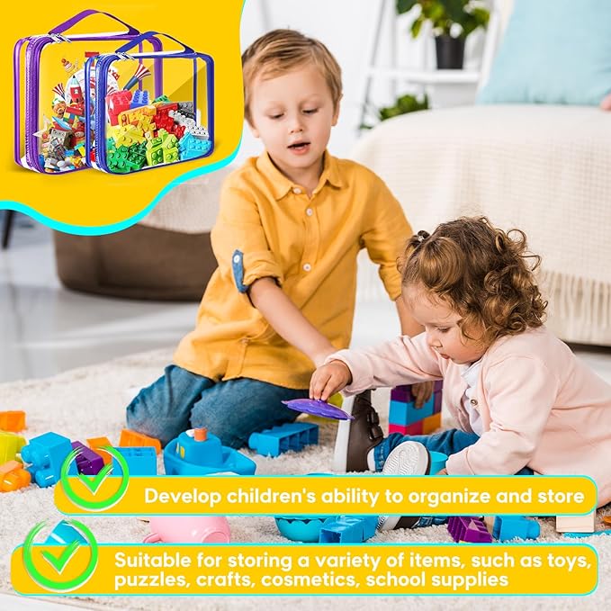 AOBOPLE 6 Packs Toy Storage Bags with Zipper,2 Size Clear Toy Organizer Bags,Waterproof Lego Organizers and Storage,Toy Bags for Board Games,Building Blocks,Puzzles,Kids Books