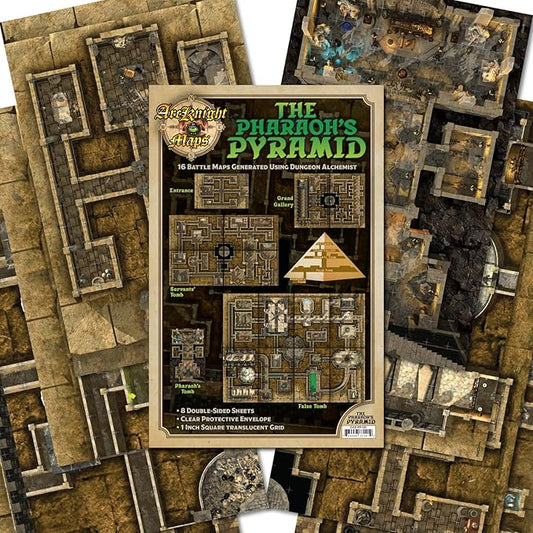 Arcknight The Pharaoh’s Pyramid map Pack - 16 Modular RPG Maps in 8 Double-Sided Pages, 1" Square Grid, Modular & Versatile Design for Tabletop Gaming - BattleMaps for Dungeons & Dragons & More