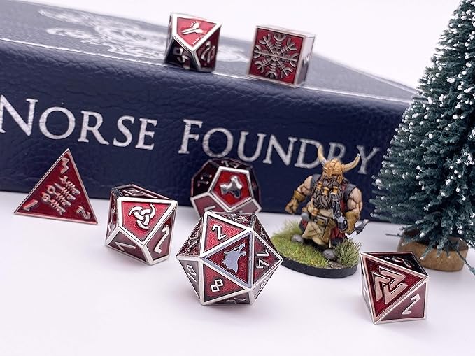 Norse Foundry Set of 7 Vampire Blood Norse Series Full Metal Polyhedral Dice RPG Math Games DND Pathfinder
