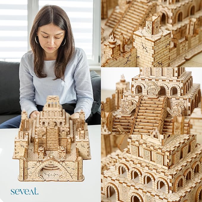 3D Puzzles for Adults & Teens – 235-Piece Wooden DIY Ancient Temple Ruins Wooden Model for Adults to Build, Brain-Teasing Puzzle Game for Any Occasion (Ruins)