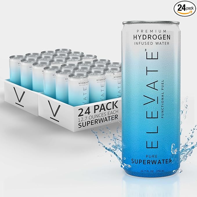 ELEVATE SUPERWATER Premium Hydrogen Water (24 pack). Highest Hydrogen (3-5 PPM) and Lowest -650 ORP. Supports Recovery, Energy, Hydration, Focus, and Endurance. BACKED BY SCIENCE.