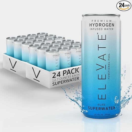 ELEVATE SUPERWATER Premium Hydrogen Water (24 pack). Highest Hydrogen (3-5 PPM) and Lowest -650 ORP. Supports Recovery, Energy, Hydration, Focus, and Endurance. BACKED BY SCIENCE.