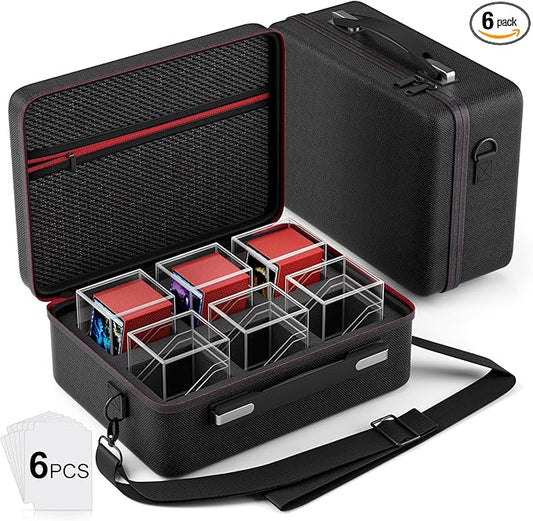 Card Deck Box with Portable Case, 6 Pack Clear Commander Deck Box with 6 Dividers, Holds 600+ Double Sleeved Cards, Fit for MTG, YuGiOh, TCG