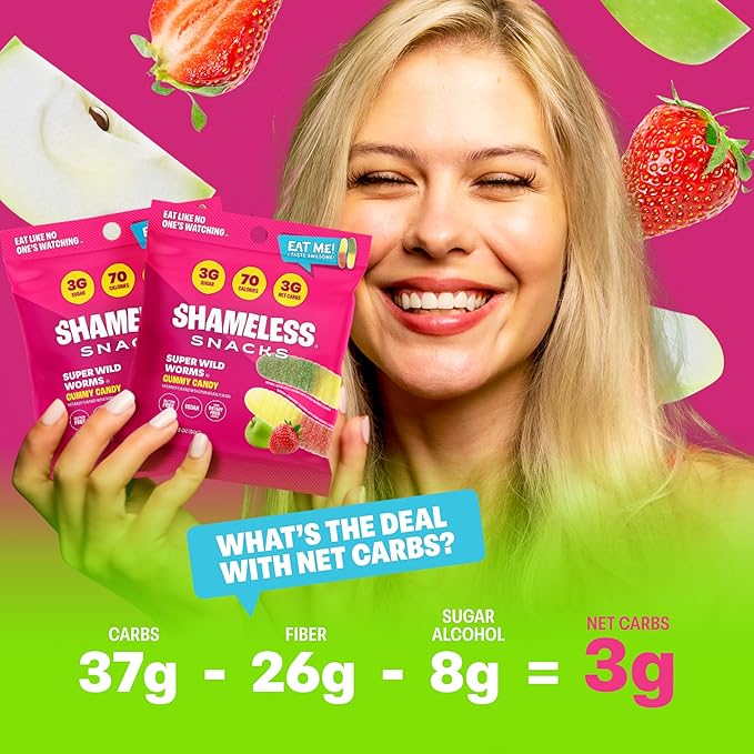 Shameless Snacks - Healthy Low Calorie Snacks, Low Carb Keto Gummies (Gluten Free Candy) - 6 Pack Wild Worms