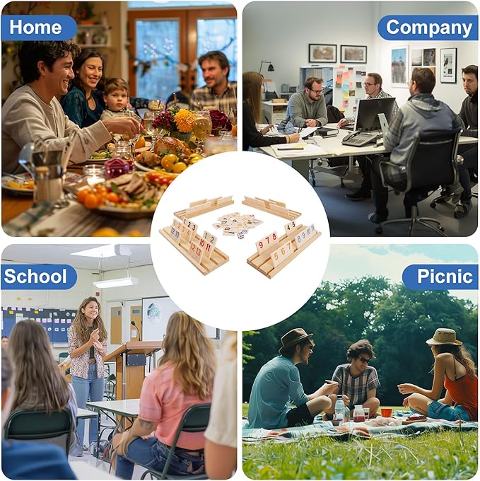 Classic Rummy Tiles & Cube Game Set with 106 Large-Number Tiles, 4 Wooden Racks & Dice - Family Board Games for Adults & Kids, Rummy Tile Games for 2-4 Players, Funny Night Game