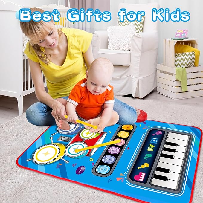 Baby Toys for 1 Year Old: Baby Musical Mat Toddler Toys Age 1-2 - 2 in 1 Piano Drum Babies Play Mat - Infant Music Toy 12-18 Months Babies Birthday Valentines Gifts for 1 2 3 Year Old Boys Girls