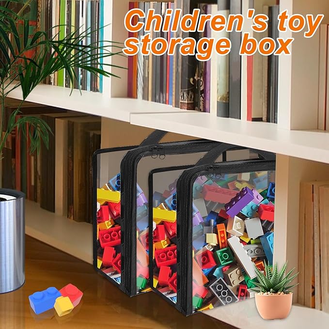 10 Pack Extra Large Clear PVC Organizing Bags with Zippered Closure, Portable Toy Storage Organizer, Waterproof for Board Games, Building Blocks, Clay