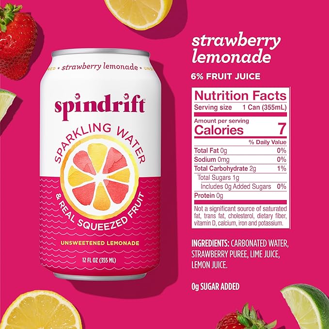 Spindrift Strawberry Lemonade Can 12 Ounce (Pack of 24)