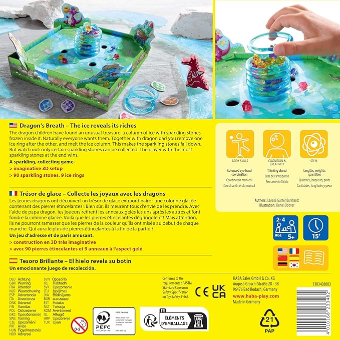 HABA Dragon's Breath Board Game - Award- Winning Board Games for Family Night and Exciting Tabletop Adventures for Dragon Fans Ages 5 and Up