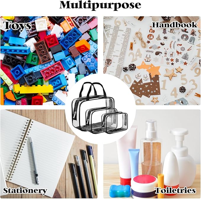 9 Packs Clear PVC Toy Storage Bags Toiletry Bags Waterproof Kids Zippered Toy Organizing Bags for Building Blocks Puzzle Stationery Black