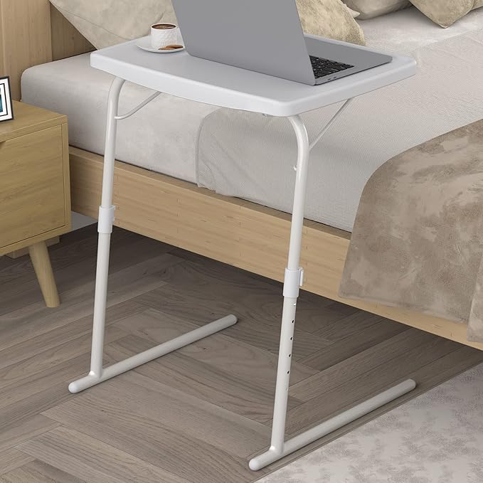 Allpop Max TV Tray Table, Large TV Dinner Tray for Eating, Adjustable Tray Stand on Couch & Bed, Folding Laptop Table with 6 Heights & 3 Tilt Angles, White