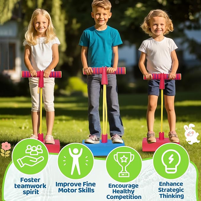 50PCS 6-in-1 Carnival Outdoor Game Combo for Kids, Foam Pogo Jumper, Giant Tic Tac Toe, Soft Plastic Cones Bean Bags Ring Toss Game, Perfect for Birthday Parties, Family Reunions, Field Days Yard Play