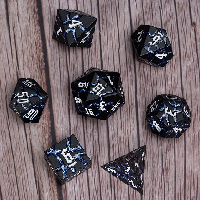 Dice Set D&D Dungeons and Dragons Dice D20 Metal DND Dice Set with Box, Polyhedral Role Playing Dice D12 D10 D% D8 D6 D4 for MTG RPG Board Games(Matte Black Blue)
