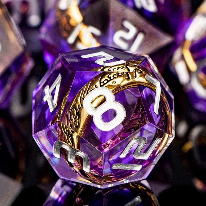 Magic Golden Ring DND Dice Set with Box, Purple Sharp Edge Handmade Lord D and D Polyhedral Dice for use with D&D Tabletop Games RPG, D20 D12 D10 D8 D6 D4