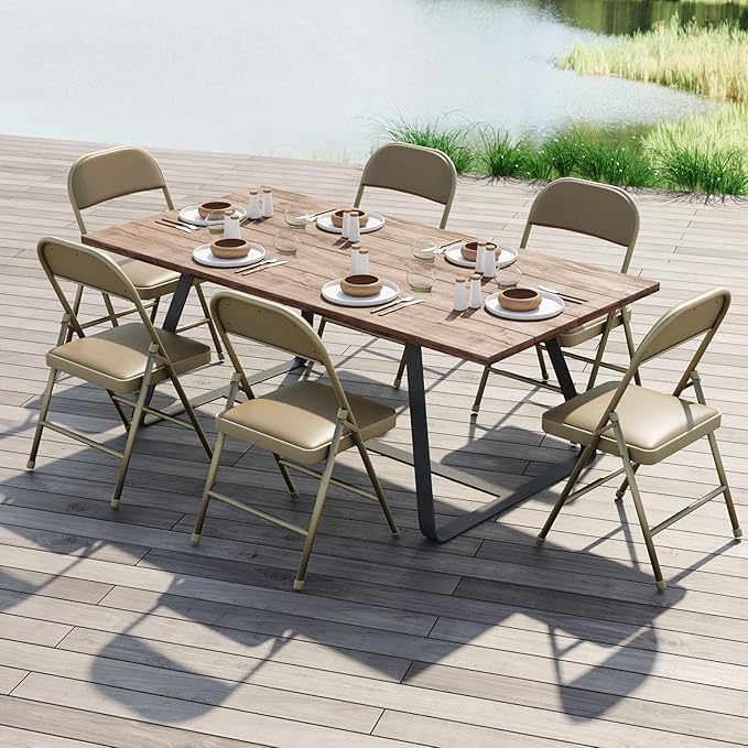 Nazhura 4 Pack Folding Chairs with Padded Vinyl Cushion Chairs with Comfortable Cushion and Durable Steel Frame for Home and Office, for Indoor and Outdoor Events (Kahki Vinyl Padding 4 Pack)