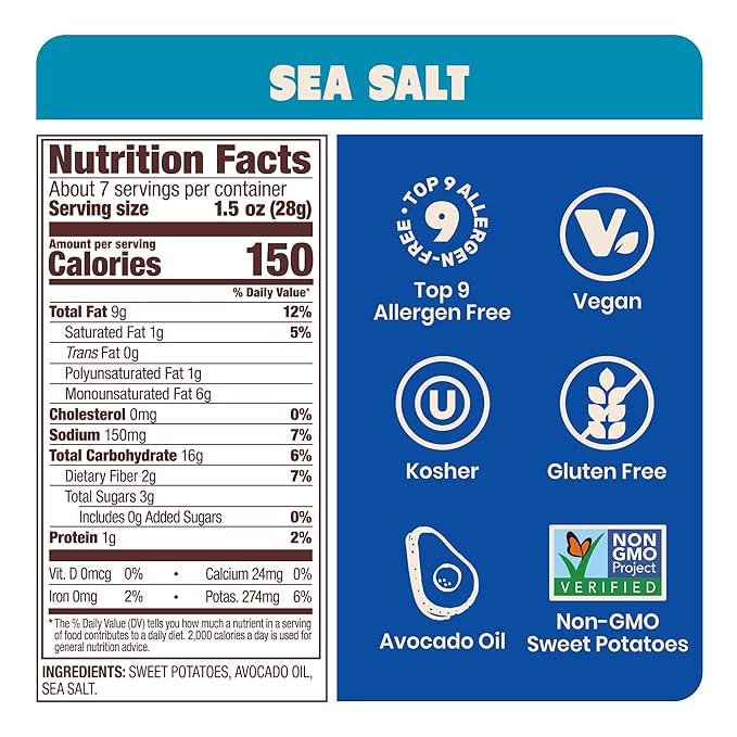 Jackson’s Potato Classic Kettle Chips with Sea Salt (1.5oz, Pack of 18) - Made with Premium Avocado Oil - Allergen-friendly, Gluten Free, Peanut Free, Vegan, Kosher - Shark Tank Product