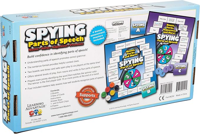 LEARNING ADVANTAGE Spying Parts of Speech - Board Games for Kids - Word Games - In-Home Learning - Sentence Building