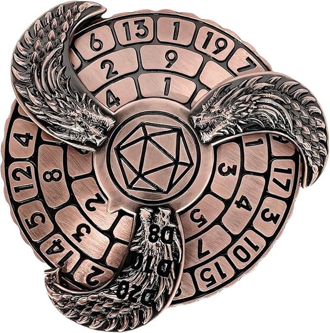 D&D Themed Fidget Spinner, dice Spinner, D4,D6, D8, D10, D12,D20,D% 7-in-1 Metal dice, Perfect for D&D Dungeons and Dragons, RPG and Pathfinder Role Playing Games (Ancient Red Copper )