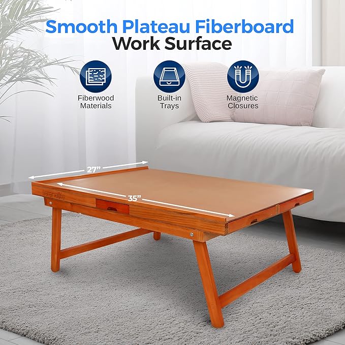 SereneLife Wooden Jigsaw Puzzle Table with 6 Removable Sliding Storage Drawers and Foldable Legs, Smooth Plateau Fiberboard Work Surface and Reinforced Hardwood, for Games and Puzzles, Kids&Adults
