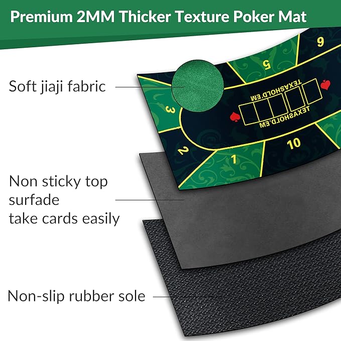 nuveti Poker Mat - 94 x47inch Non-Slip Poker Table Game Mat - Portable Rubber Waterproof Poker mat for Table 8-10 Player Card Game