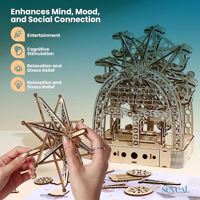 Mechanical 3D Wooden Puzzles, Brain-Teasing Puzzle Game for Every Occasion, Ideal Gifts for Teens and Adults (Ferris Wheel)