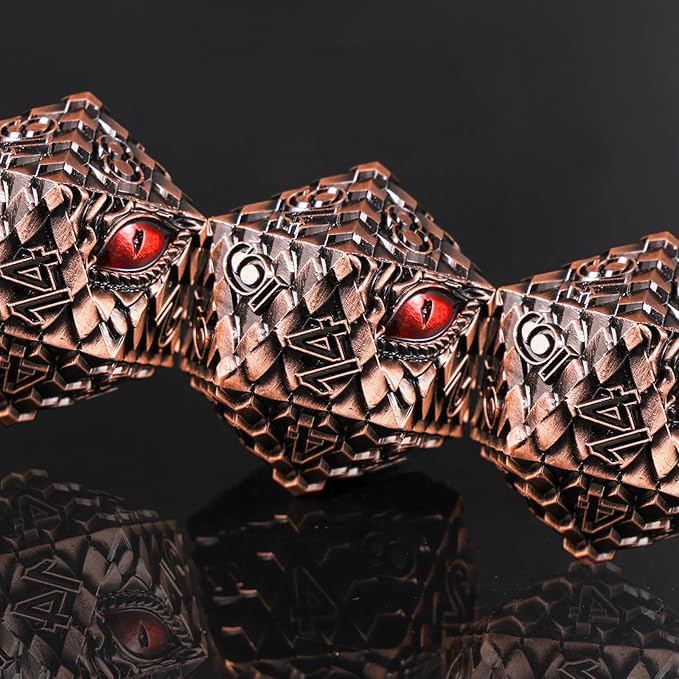 Metal D20 DND Dice Set - Dragon Scale Metallic 20 Sided Giant Polyhedral Dice,35mm Large Dragon Eye Metal D&D Dice Set for Dungeons and Dragon Tabletop Game(Red Copper Dragon Scale)